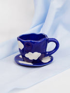 Navy Blue Cloud-Patterned Ceramic Cup and Saucer Set - The Golden Theory