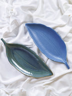 Ocean Blue Ceramic Leaf Platter - The Golden Theory