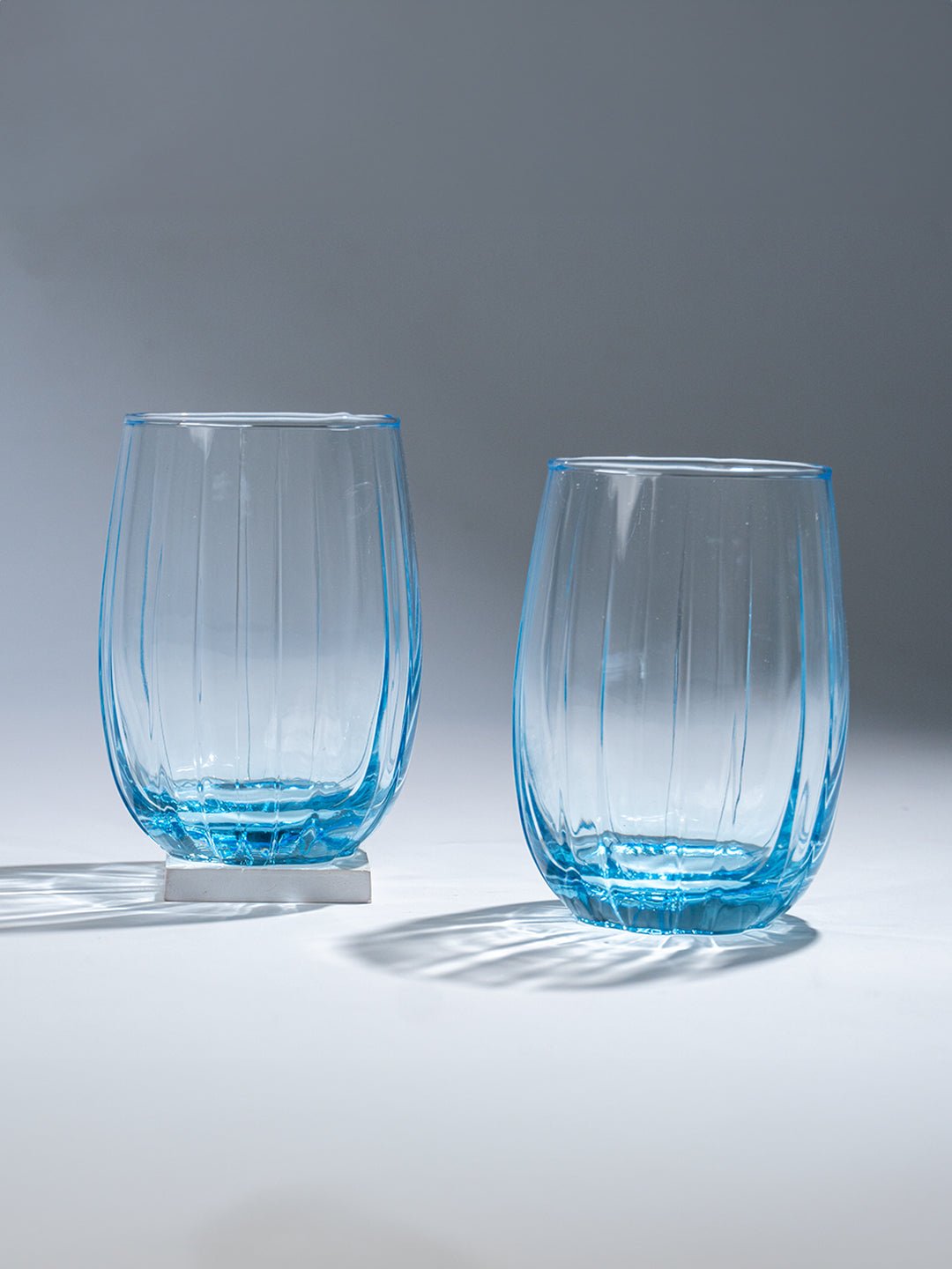 Ocean Blue Curved Ribbed Drinking Glass - Set of 6 - The Golden Theory