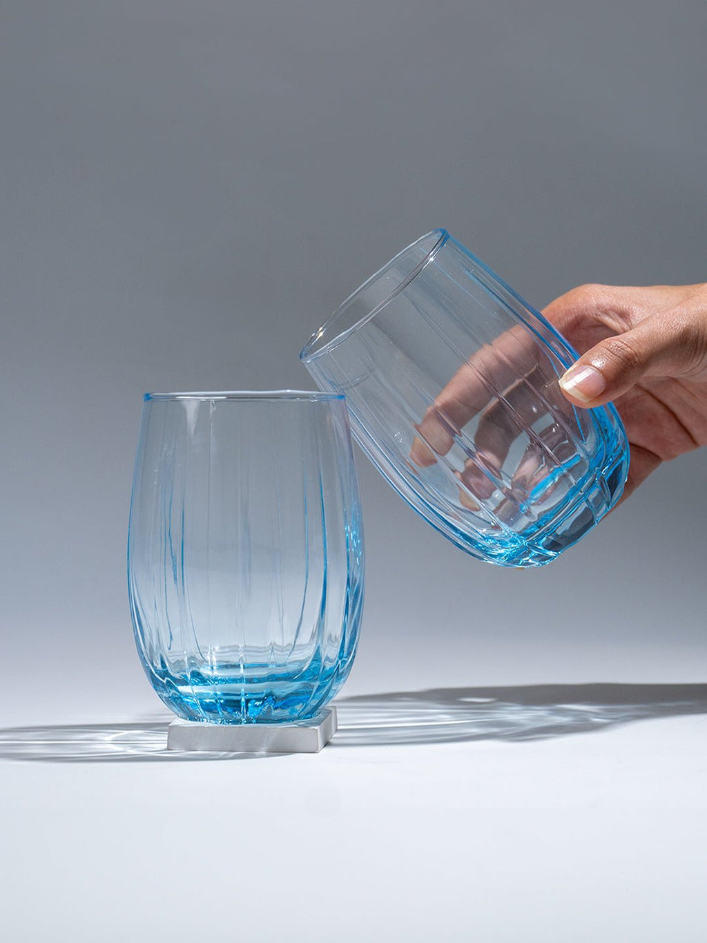 Ocean Blue Curved Ribbed Drinking Glass - Set of 6 - The Golden Theory