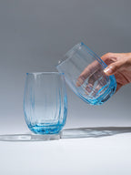 Ocean Blue Curved Ribbed Drinking Glass - Set of 6 - The Golden Theory