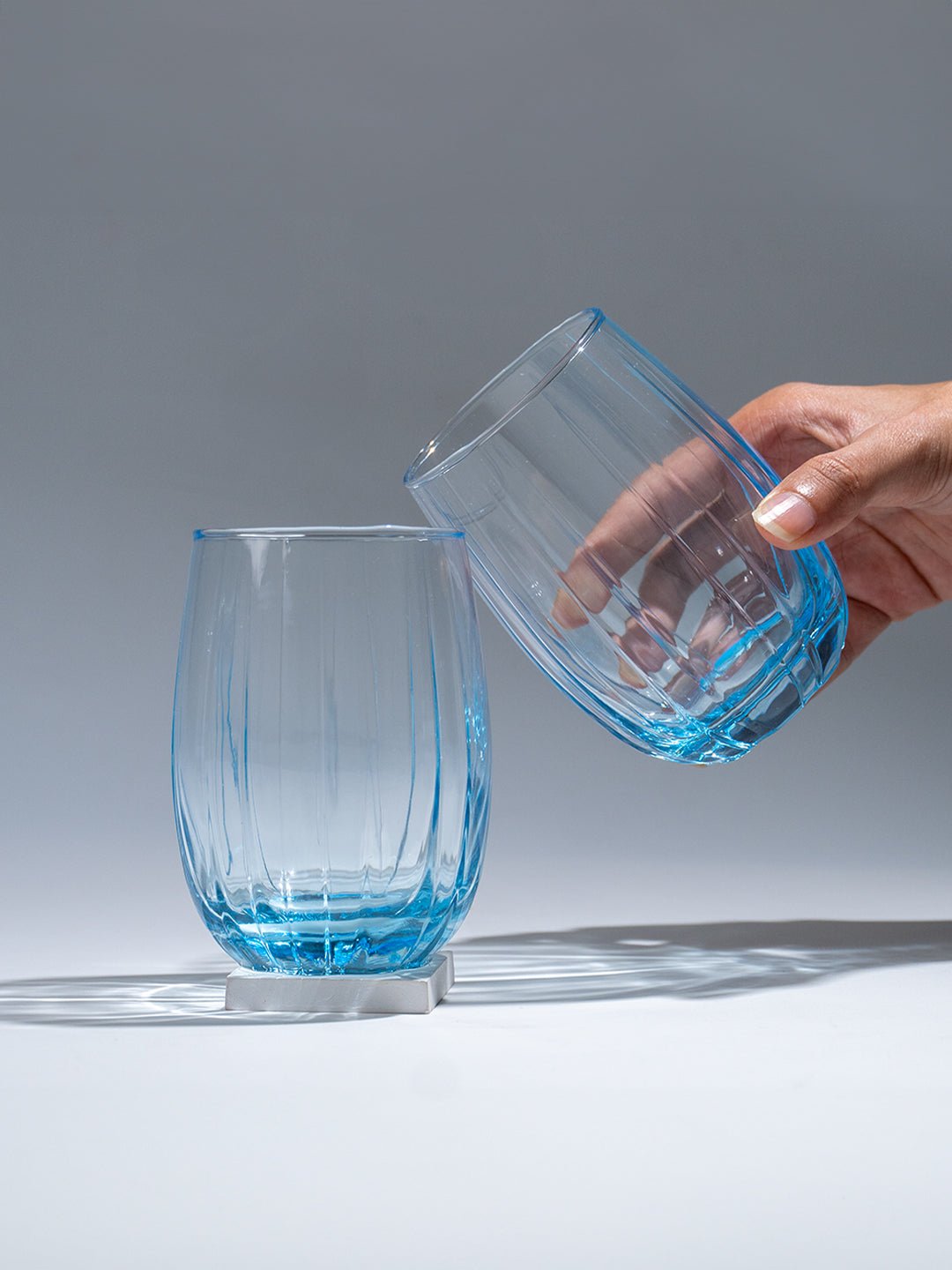 Ocean Blue Curved Ribbed Drinking Glass - Set of 6 - The Golden Theory