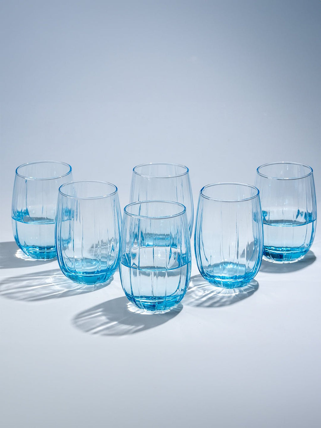 Ocean Blue Curved Ribbed Drinking Glass - Set of 6 - The Golden Theory