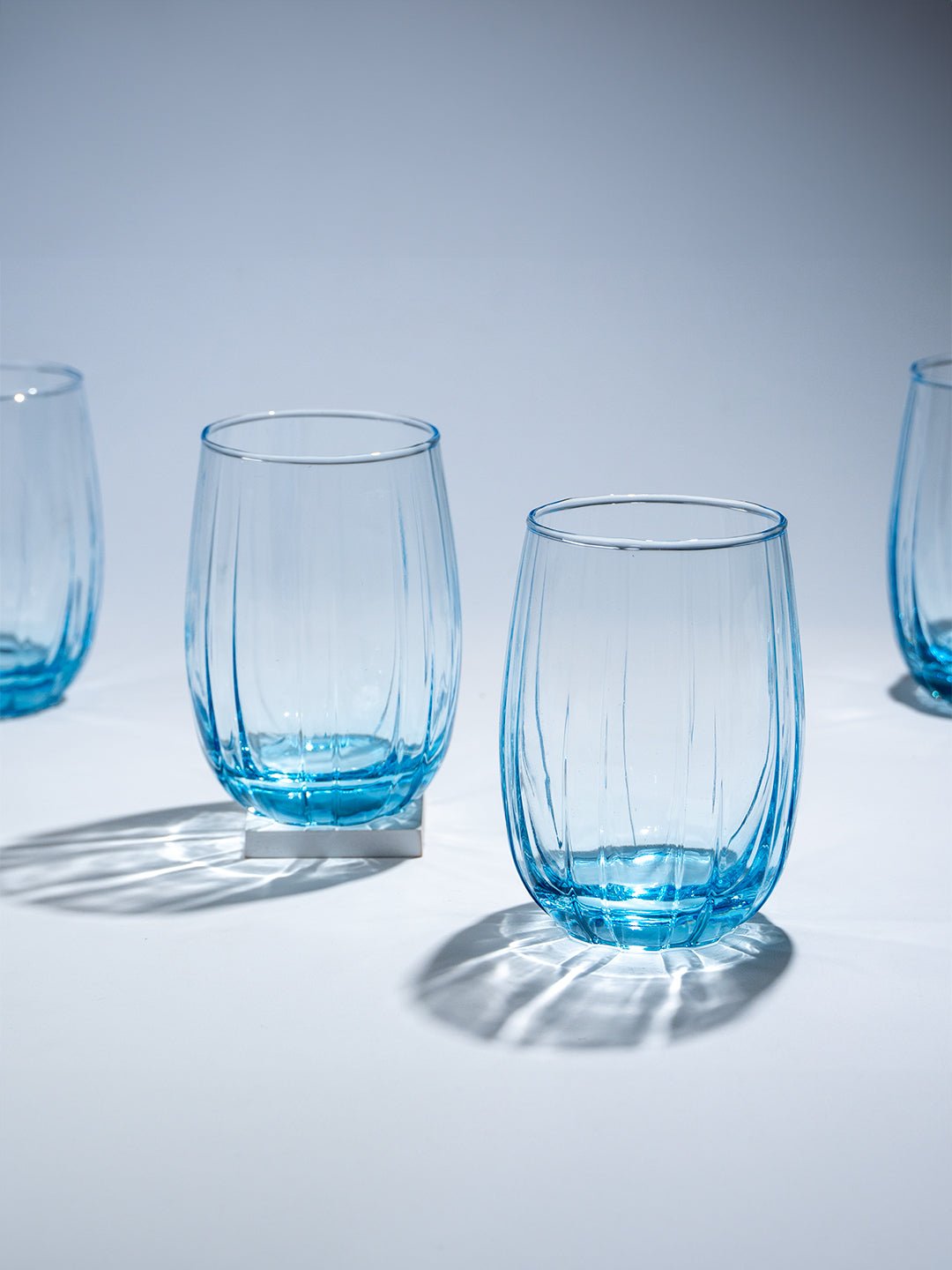 Ocean Blue Curved Ribbed Drinking Glass - Set of 6 Secondary image