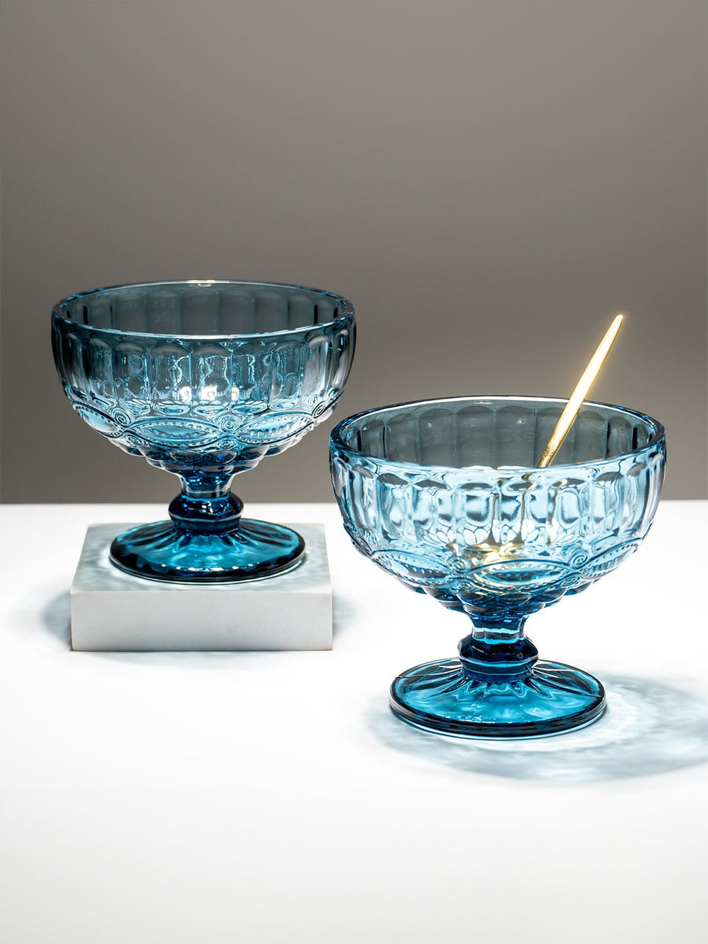 Ocean-Blue Embossed Dessert Cups - Set of 6 - The Golden Theory