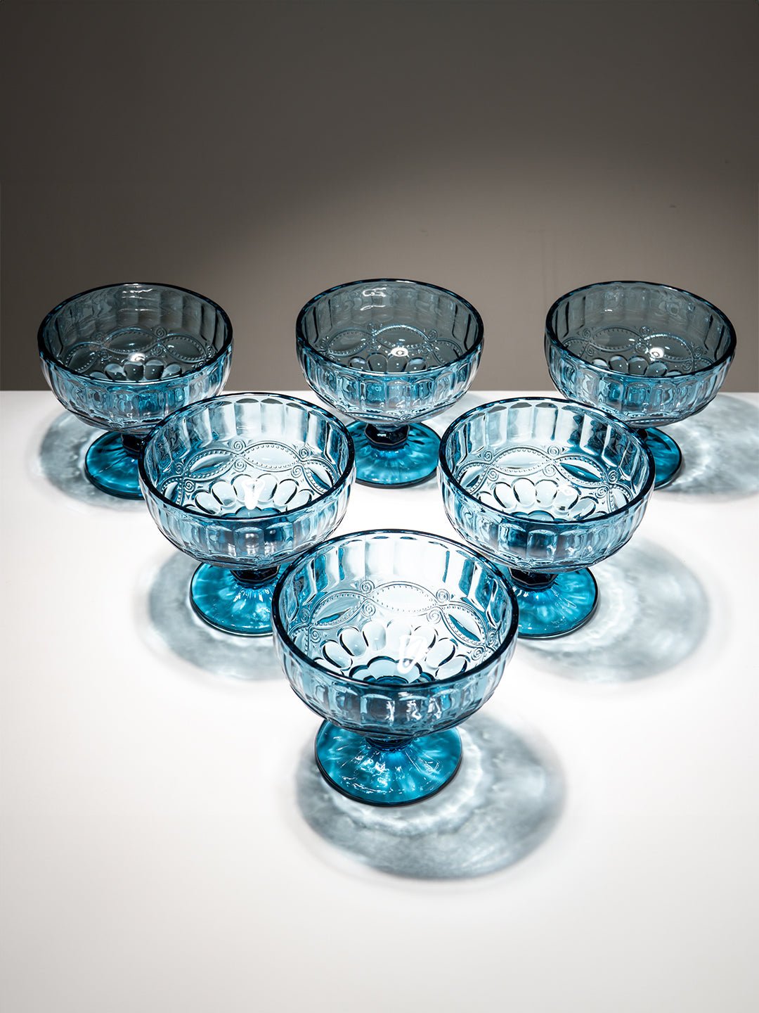 Ocean-Blue Embossed Dessert Cups - Set of 6 - The Golden Theory