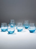 Ocean Blue Geometric Glasses - Set of 6 - The Golden Theory