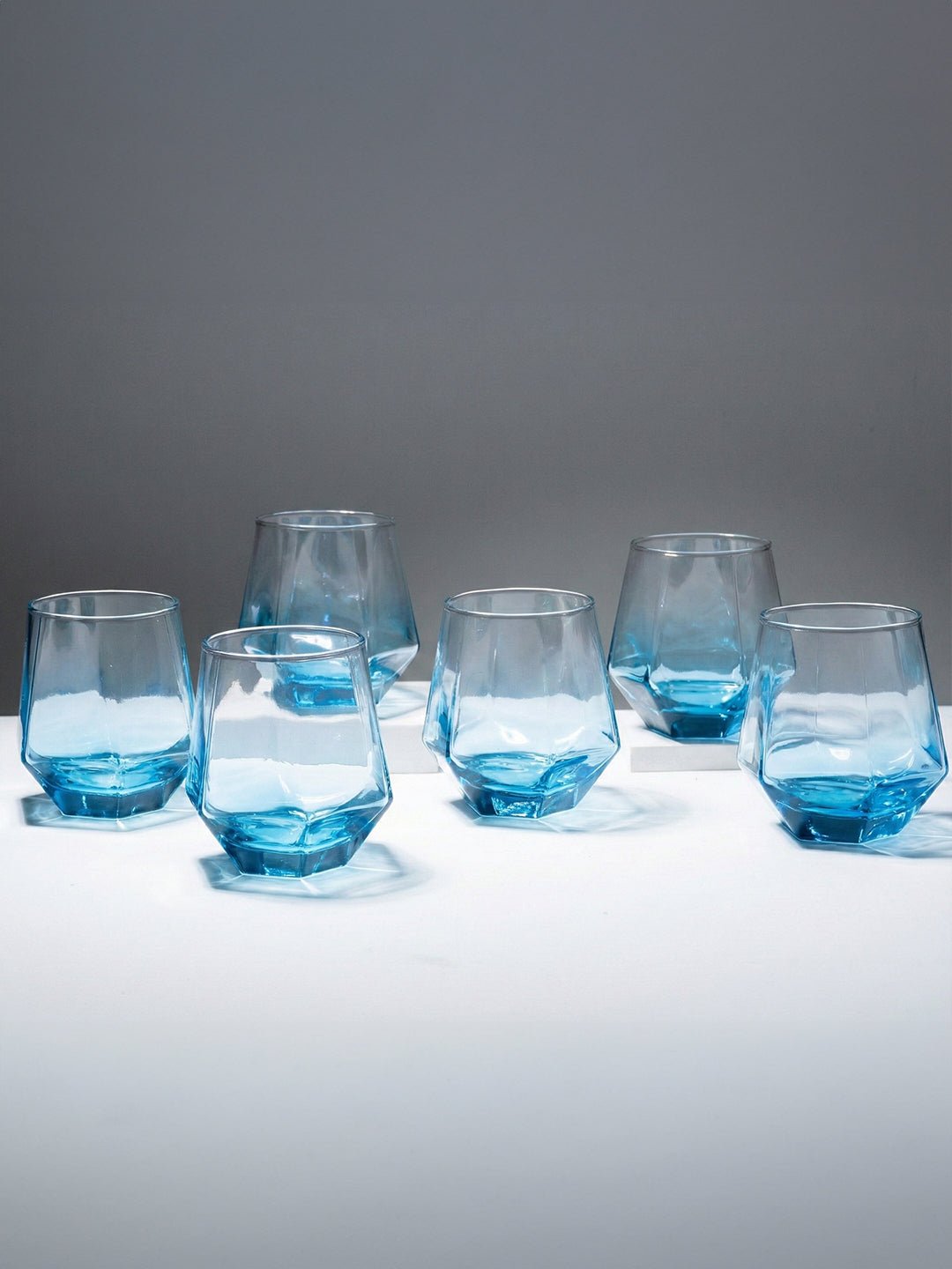 Ocean Blue Geometric Glasses - Set of 6 - The Golden Theory