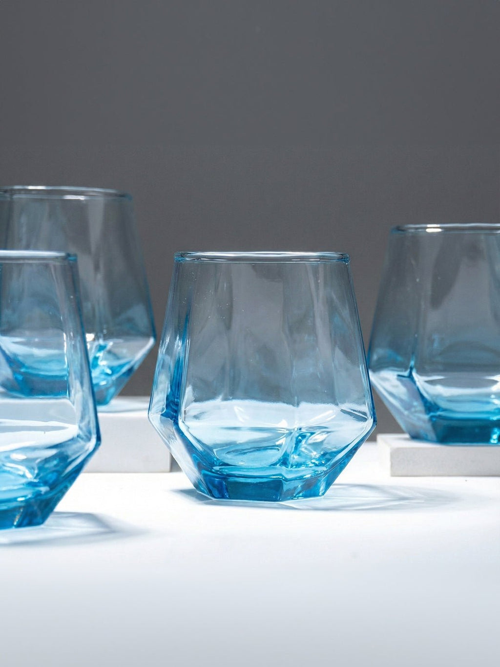 Ocean Blue Geometric Glasses - Set of 6 - The Golden Theory