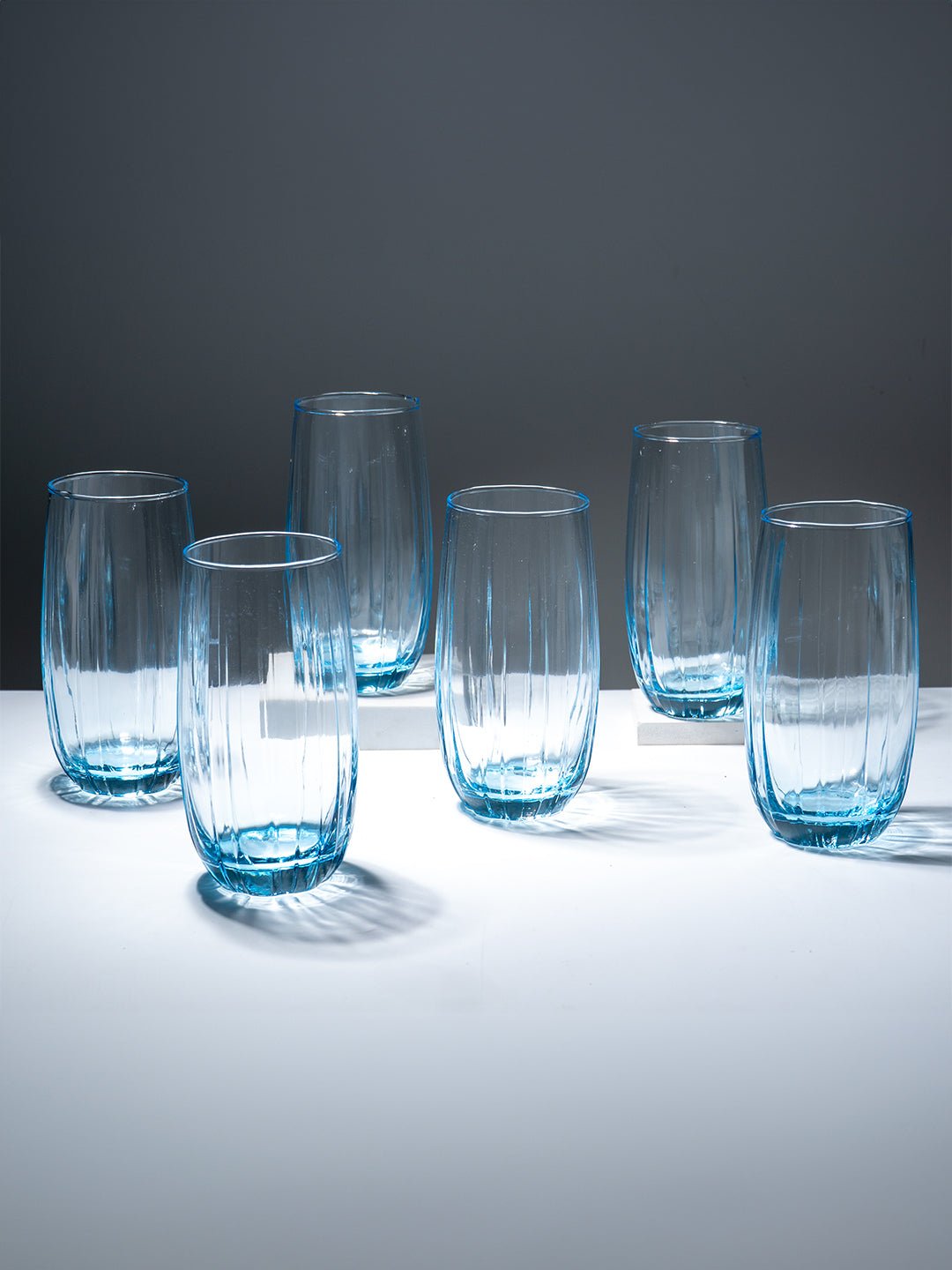 Ocean-Blue Textured Tall Glasses - Set of 6 - The Golden Theory Main image