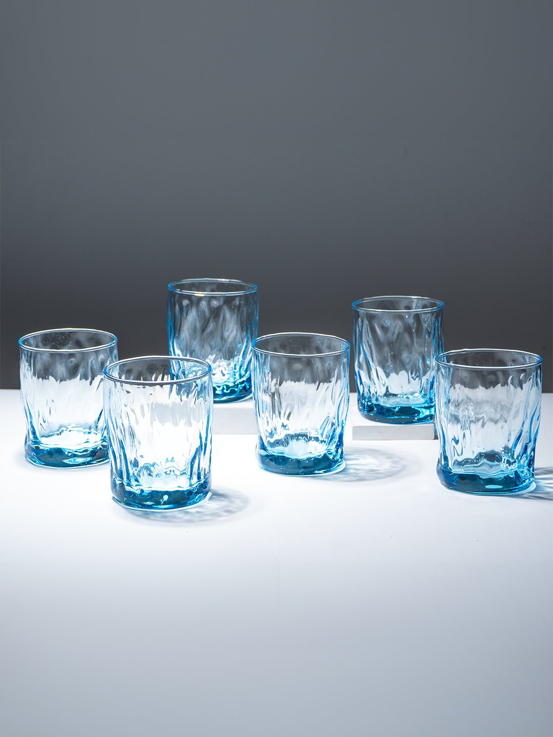 Ocean-Blue Textured Whiskey Glasses - Set of 6 - The Golden Theory Main image