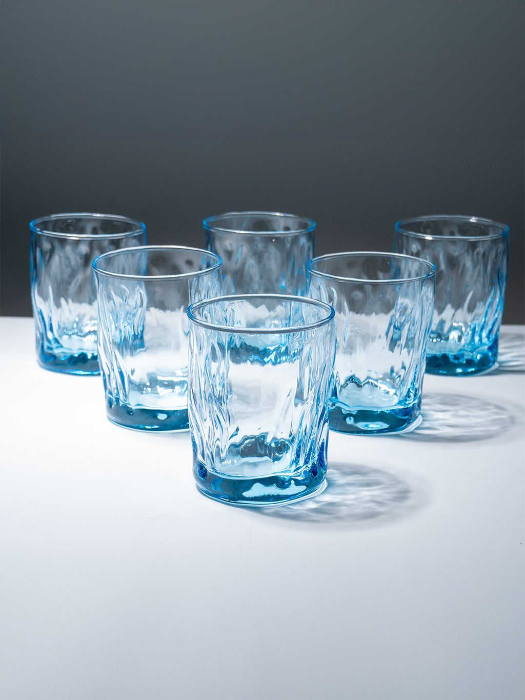 Ocean-Blue Textured Whiskey Glasses - Set of 6 - The Golden Theory