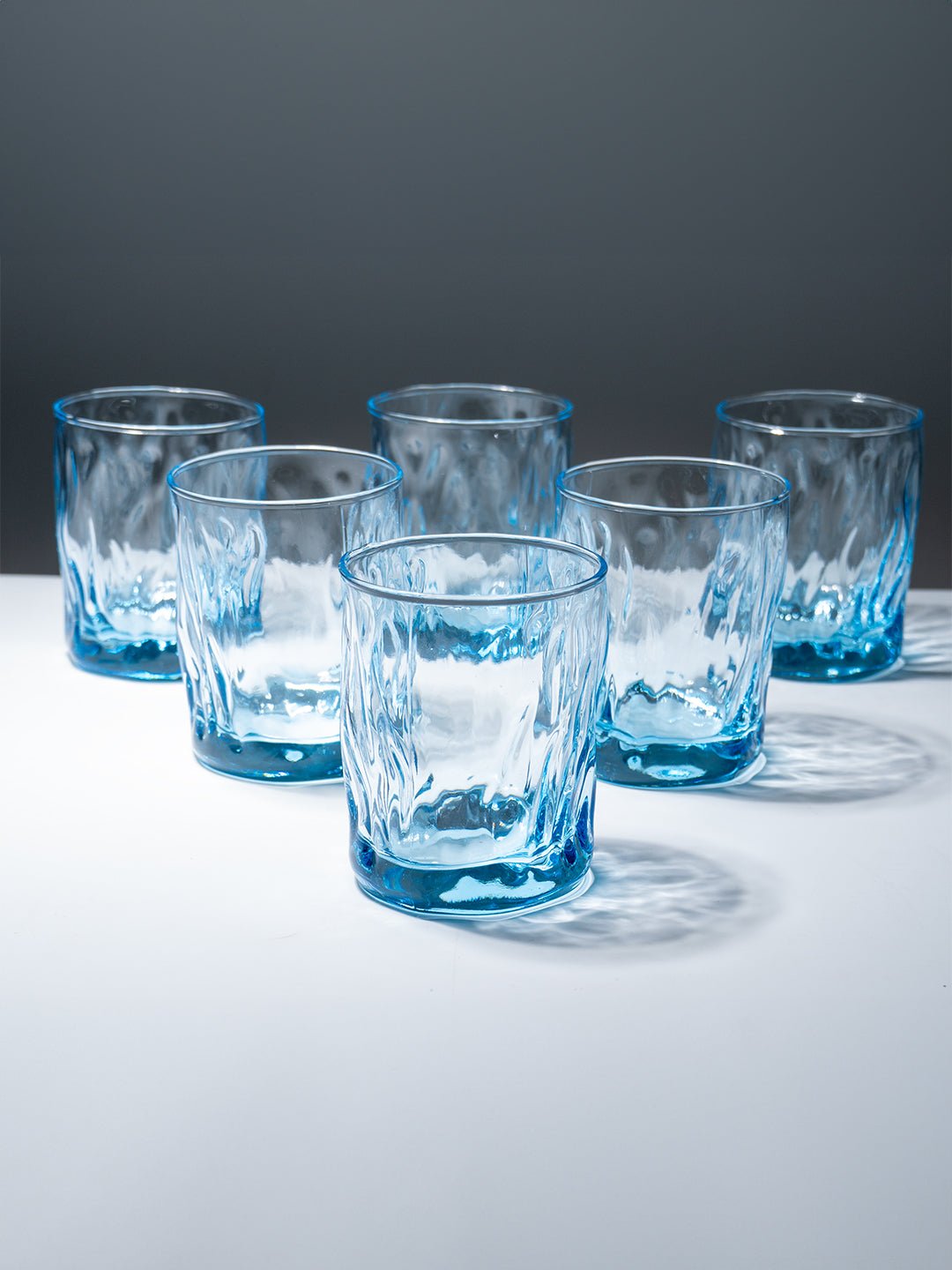 Ocean-Blue Textured Whiskey Glasses - Set of 6 - The Golden Theory