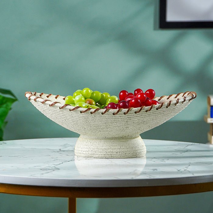 Off-White Resin Fruit Bowl with Handwoven Rim Accent - The Golden Theory