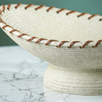Off-White Resin Fruit Bowl with Handwoven Rim Accent - The Golden Theory