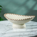 Off-White Resin Fruit Bowl with Handwoven Rim Accent - The Golden Theory
