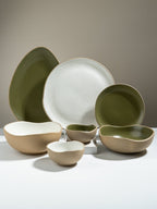 Olive Green & Beige Mix Ceramic Dinner Set of 23 - The Golden Theory