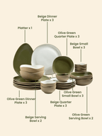 Olive Green & Beige Mix Ceramic Dinner Set of 23 - The Golden Theory