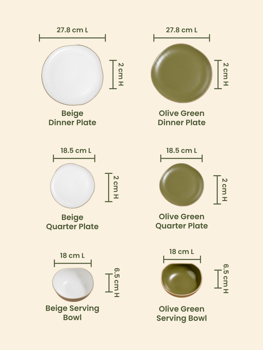 Olive Green & Beige Mix Ceramic Dinner Set of 23 - The Golden Theory