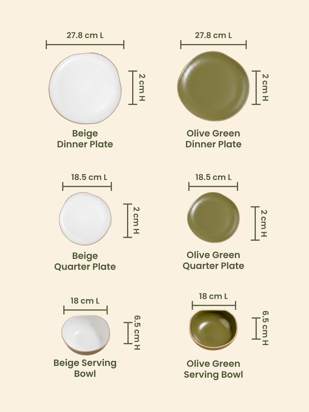 Olive Green & Beige Mix Ceramic Dinner Set of 23 - The Golden Theory