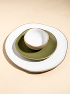 Olive Green & Beige Mix Ceramic Dinner Set of 23 - The Golden Theory