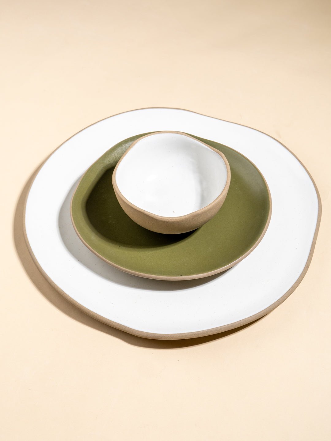 Olive Green & Beige Mix Ceramic Dinner Set of 23 - The Golden Theory