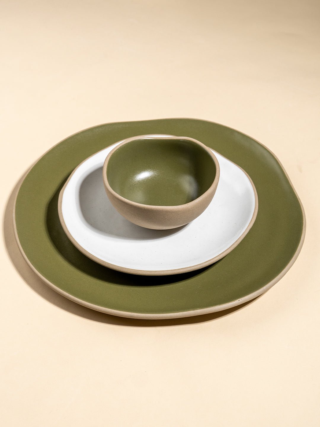 Olive Green & Beige Mix Ceramic Dinner Set of 23 Secondary image