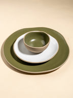 Olive Green & Beige Mix Ceramic Dinner Set of 23 - The Golden Theory