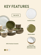 Olive Green & Beige Mix Ceramic Dinner Set of 23 - The Golden Theory