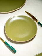 Olive Green & Beige Rustic Ceramic Dinner Set of 22 - The Golden Theory
