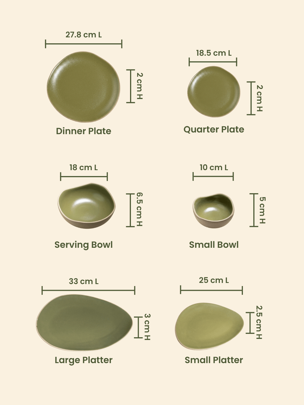 Olive Green & Beige Rustic Ceramic Dinner Set of 22 - The Golden Theory