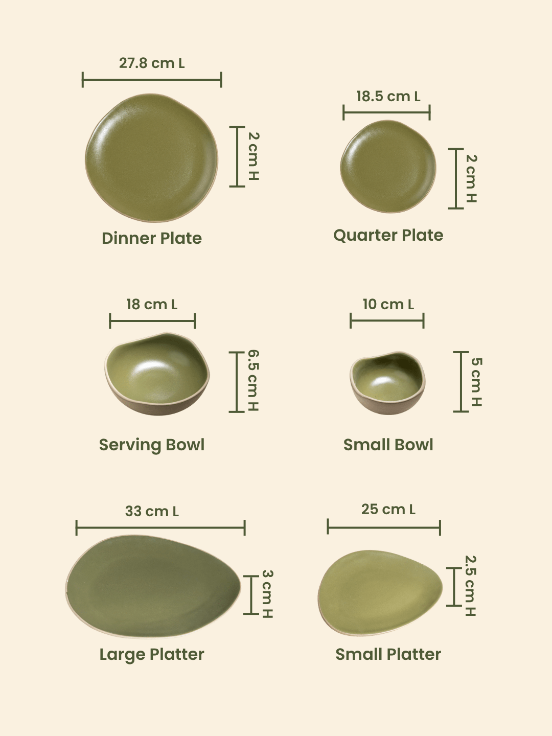Olive Green & Beige Rustic Ceramic Dinner Set of 22 - The Golden Theory