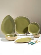 Olive Green & Beige Rustic Ceramic Dinner Set of 22 - The Golden Theory