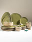 Olive Green & Beige Rustic Ceramic Dinner Set of 22 - The Golden Theory