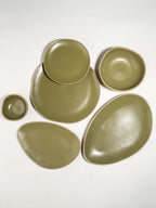 Olive Green & Beige Rustic Ceramic Dinner Set of 22 - The Golden Theory