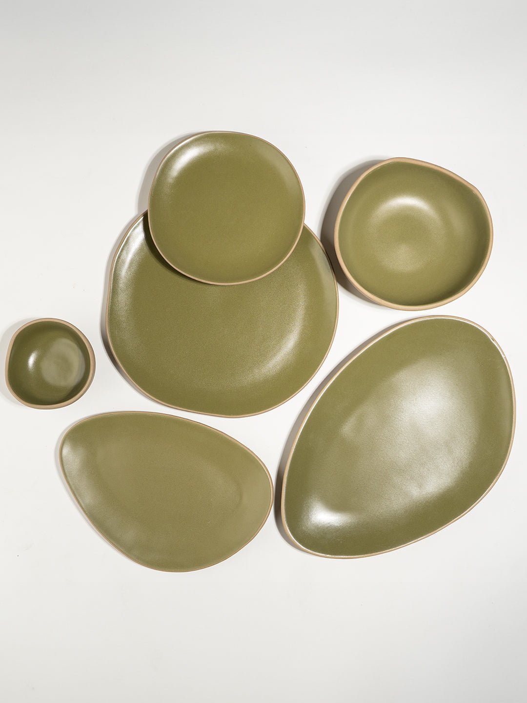 Olive Green & Beige Rustic Ceramic Dinner Set of 22 - The Golden Theory