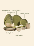 Olive Green & Beige Rustic Ceramic Dinner Set of 22 - The Golden Theory
