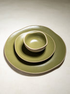 Olive Green & Beige Rustic Ceramic Dinner Set of 22 - The Golden Theory