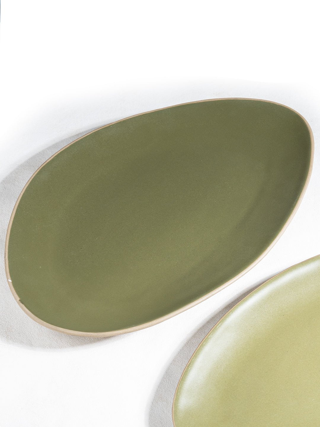 Olive Green & Beige Rustic Ceramic Large Platter - The Golden Theory Main image