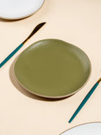Olive Green & Beige Rustic Ceramic Quarter Plate - The Golden Theory