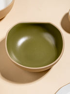 Olive Green & Beige Rustic Ceramic Serving Bowl - The Golden Theory
