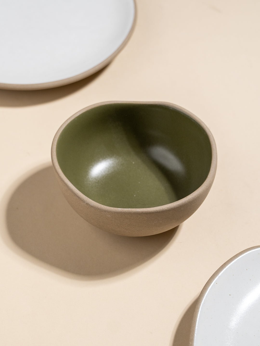 Olive Green & Beige Rustic Ceramic Small Bowl - The Golden Theory