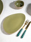 Olive Green & Beige Rustic Ceramic Small Platter - The Golden Theory