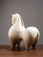 Ombre White & Gold Modern Speckled Horse Sculpture - The Golden Theory