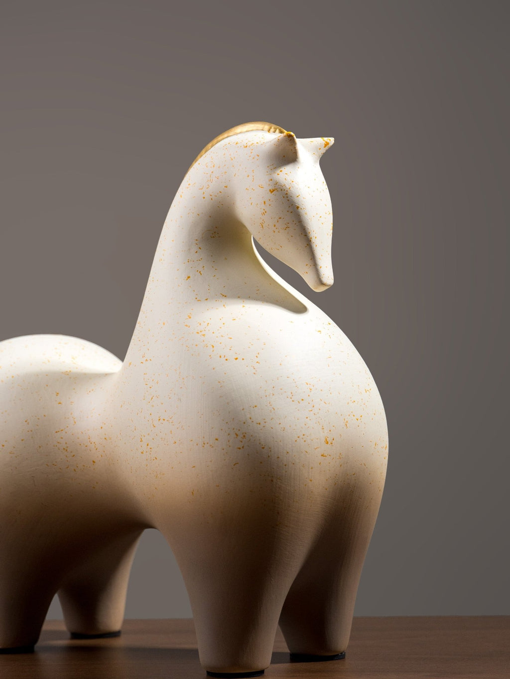 Ombre White & Gold Modern Speckled Horse Sculpture - The Golden Theory