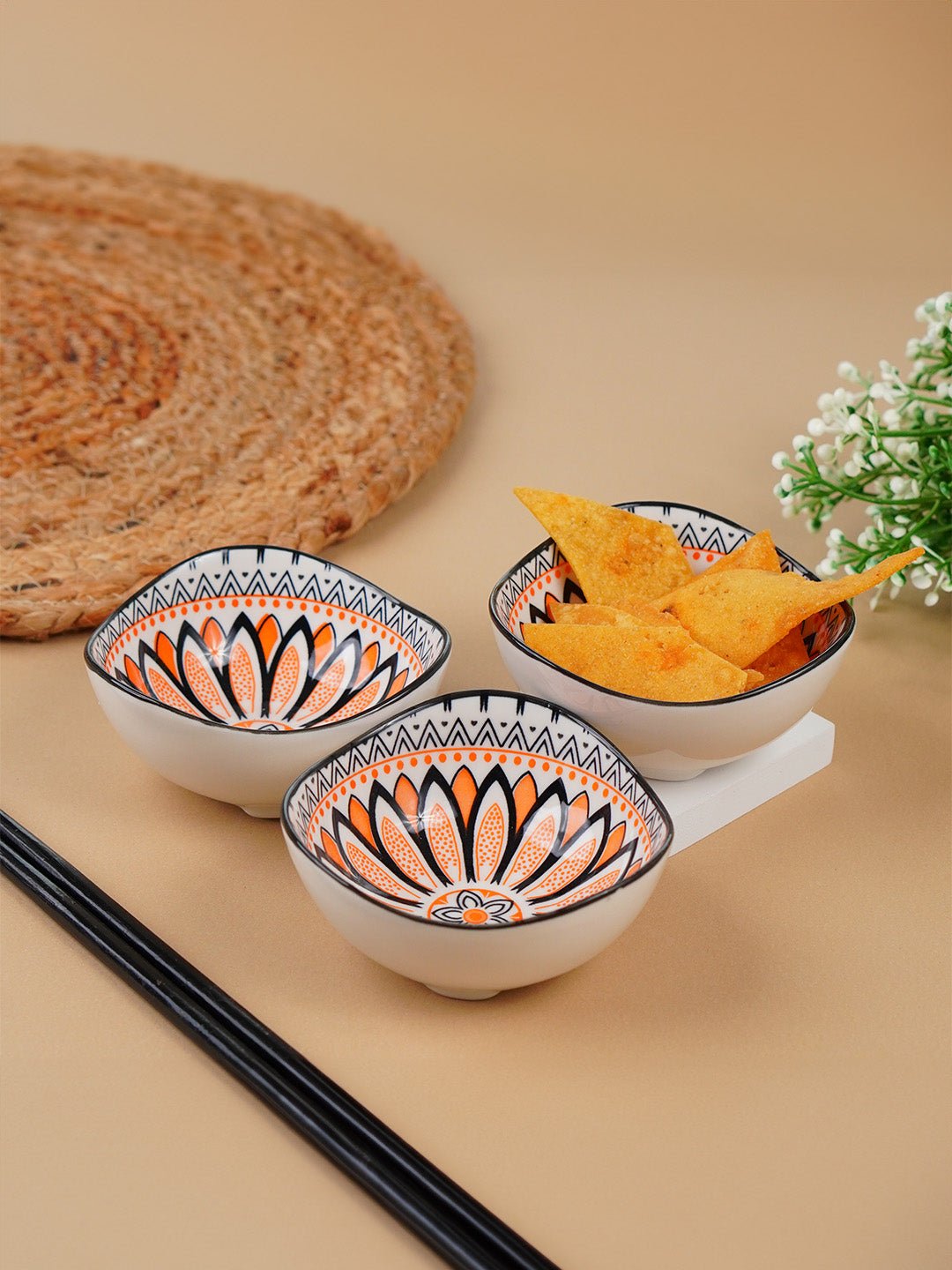 Orange & Black Ember Square Ceramic Bowls Set of 3 - The Golden Theory