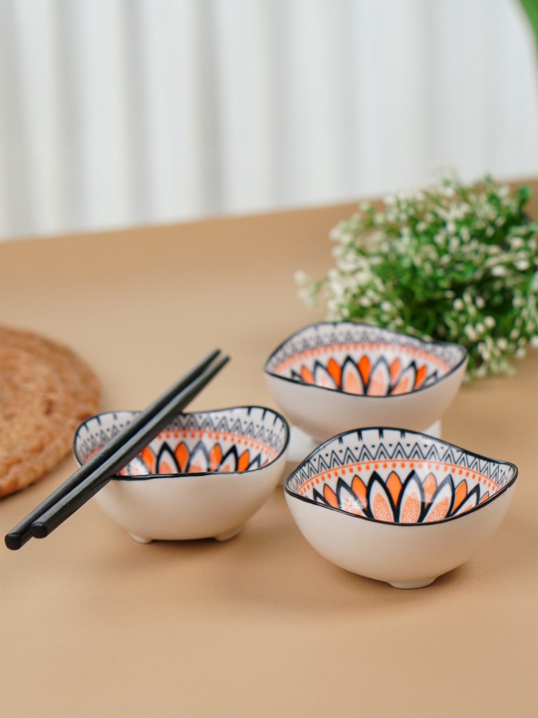 Orange & Black Ember Square Ceramic Bowls Set of 3 - The Golden Theory