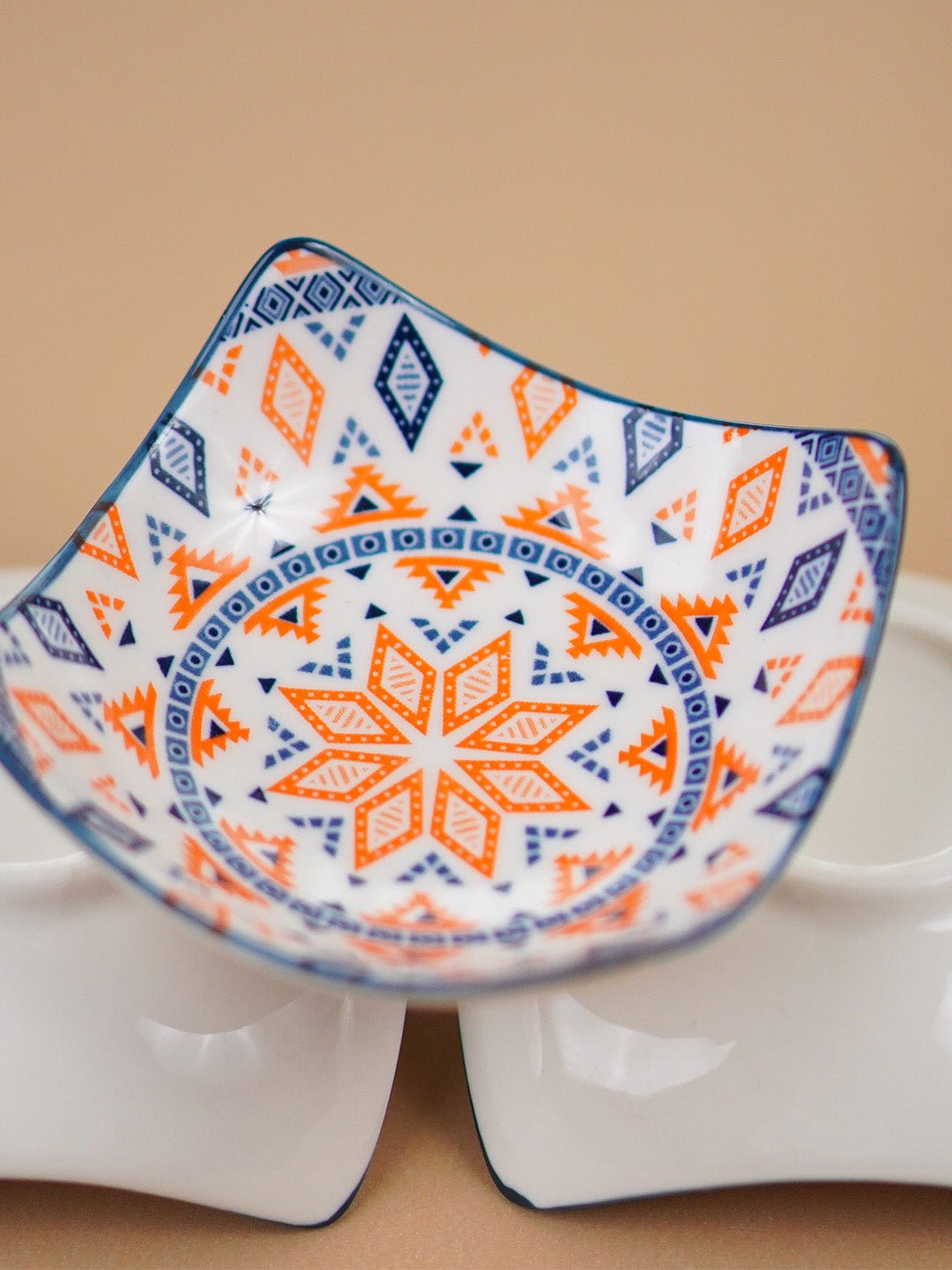 Orange & Blue Geometric Square Ceramic Bowls Set of 3 Secondary image