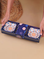 Orange & Blue Geometric Square Ceramic Bowls Set of 3 - The Golden Theory