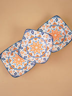 Orange & Blue Geometric Square Ceramic Bowls Set of 3 - The Golden Theory